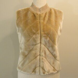 Ambra Vintage Faux Fur And Knit Vest Zip up Soft Golden Fleece Petite Small 80s